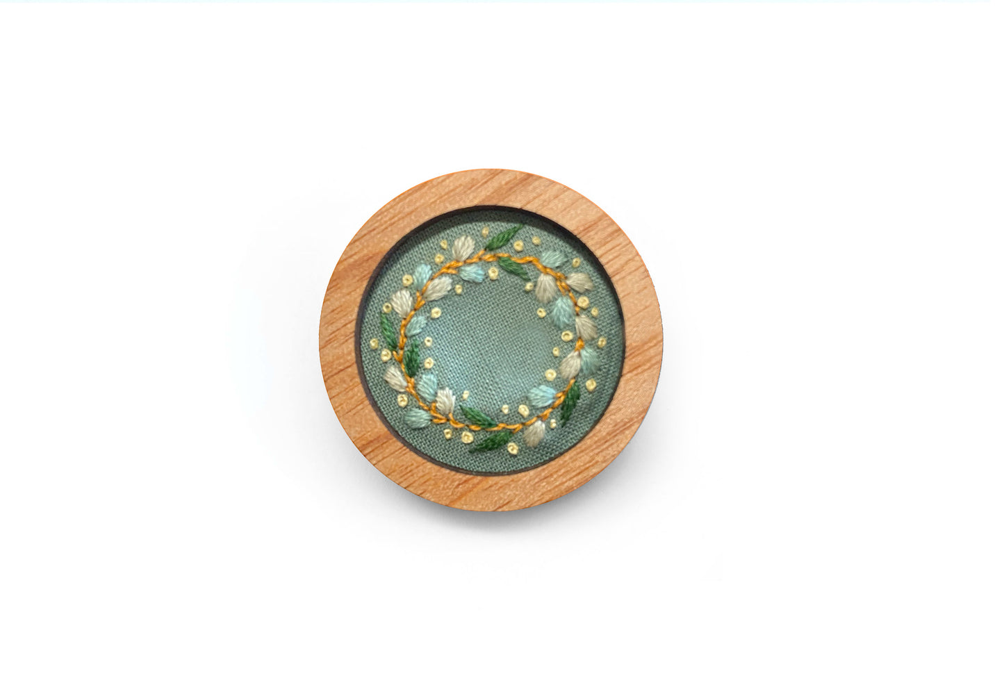 Hand Embroidered Brooch Pendant - Eucalyptus