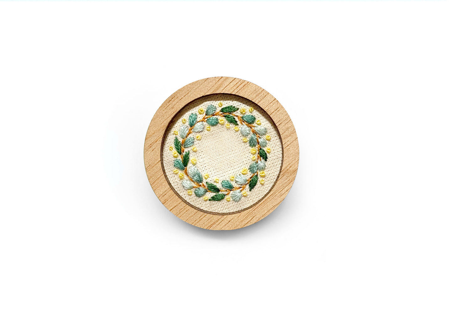 Hand Embroidered Brooch Pendant - Eucalyptus