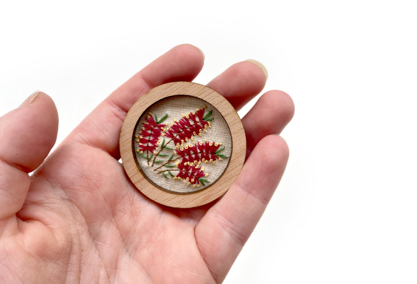 Hand Embroidered Brooch Pendant - Bottle Brush