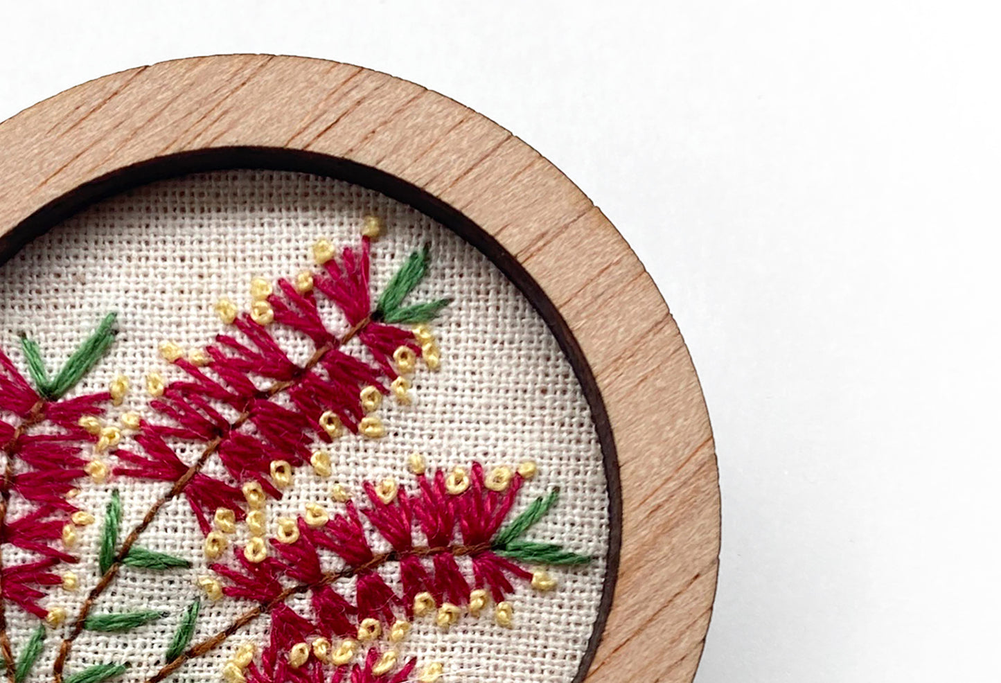 Hand Embroidered Brooch Pendant - Bottle Brush