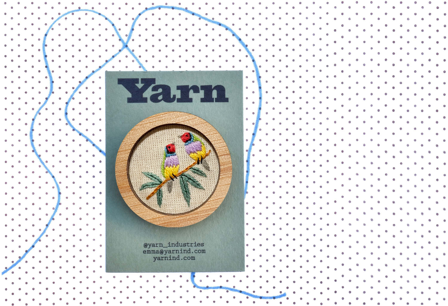 Hand Embroidered Brooch Pendant - Gouldian Finch