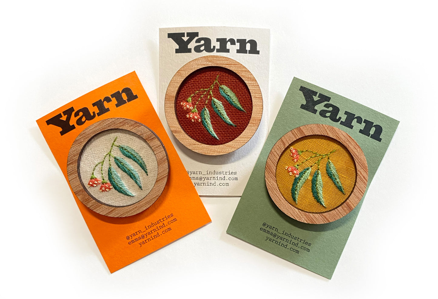 Hand Embroidered Brooch Pendant - Gum Leaf