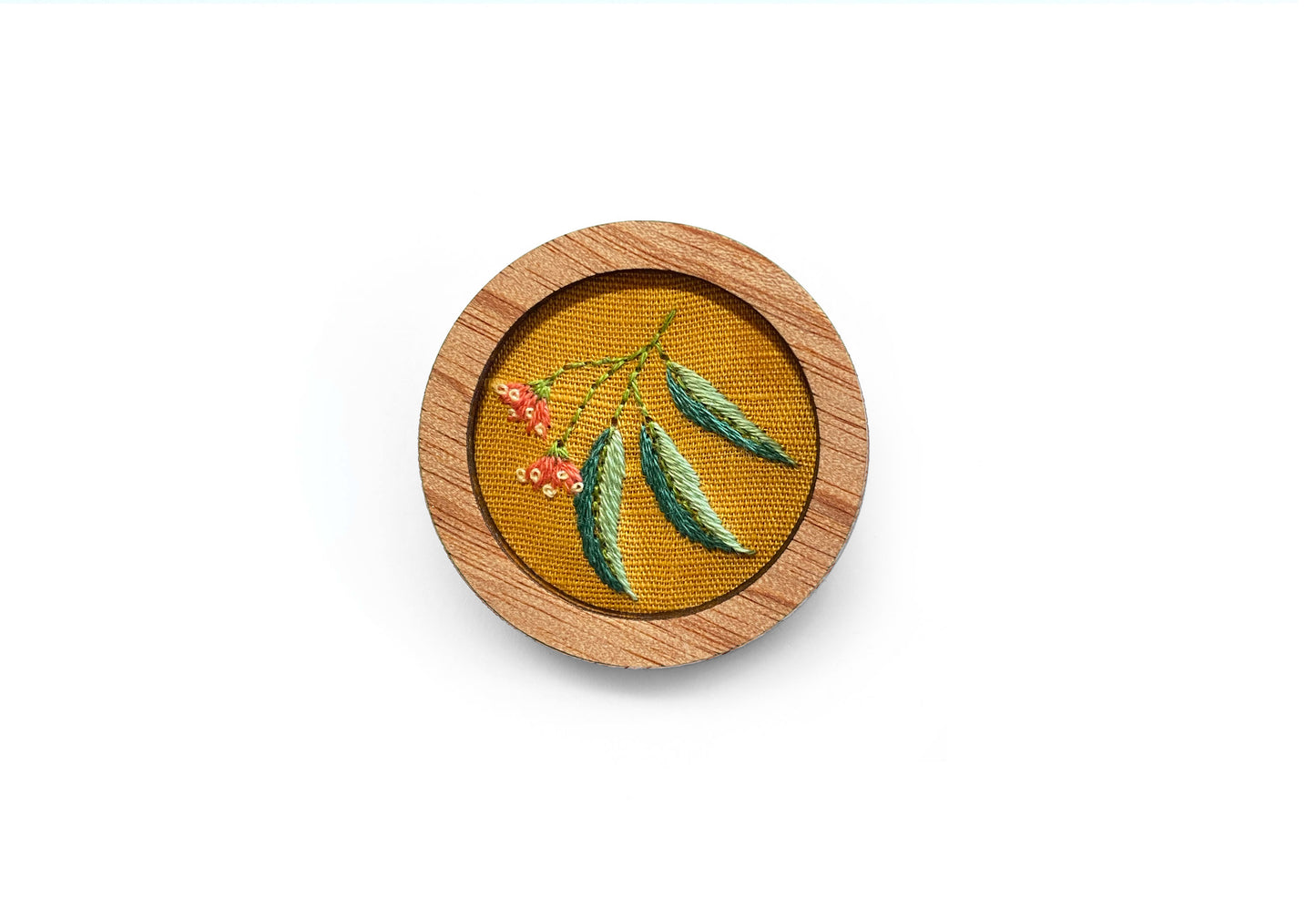 Hand Embroidered Brooch Pendant - Gum Leaf