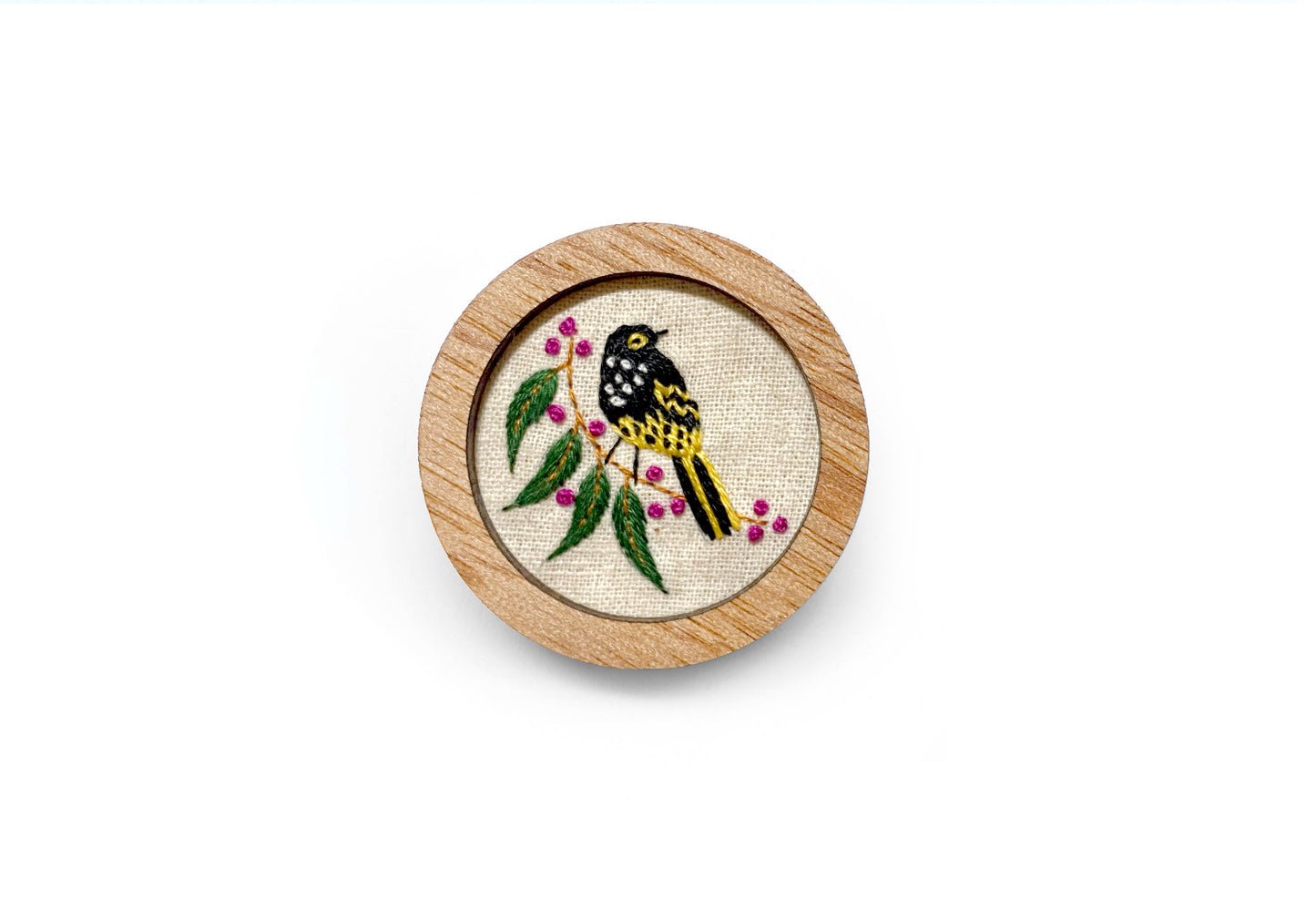 Hand Embroidered Brooch Pendant - Honeyeater