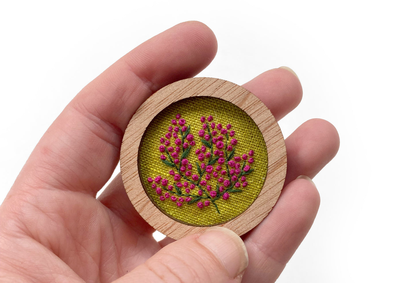 Hand Embroidered Brooch Pendant - Lilly Pilly