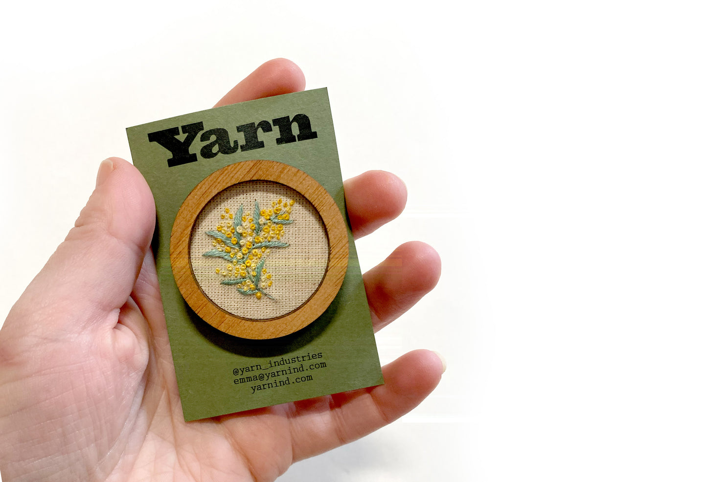 Hand Embroidered Brooch Pendant - Wattle