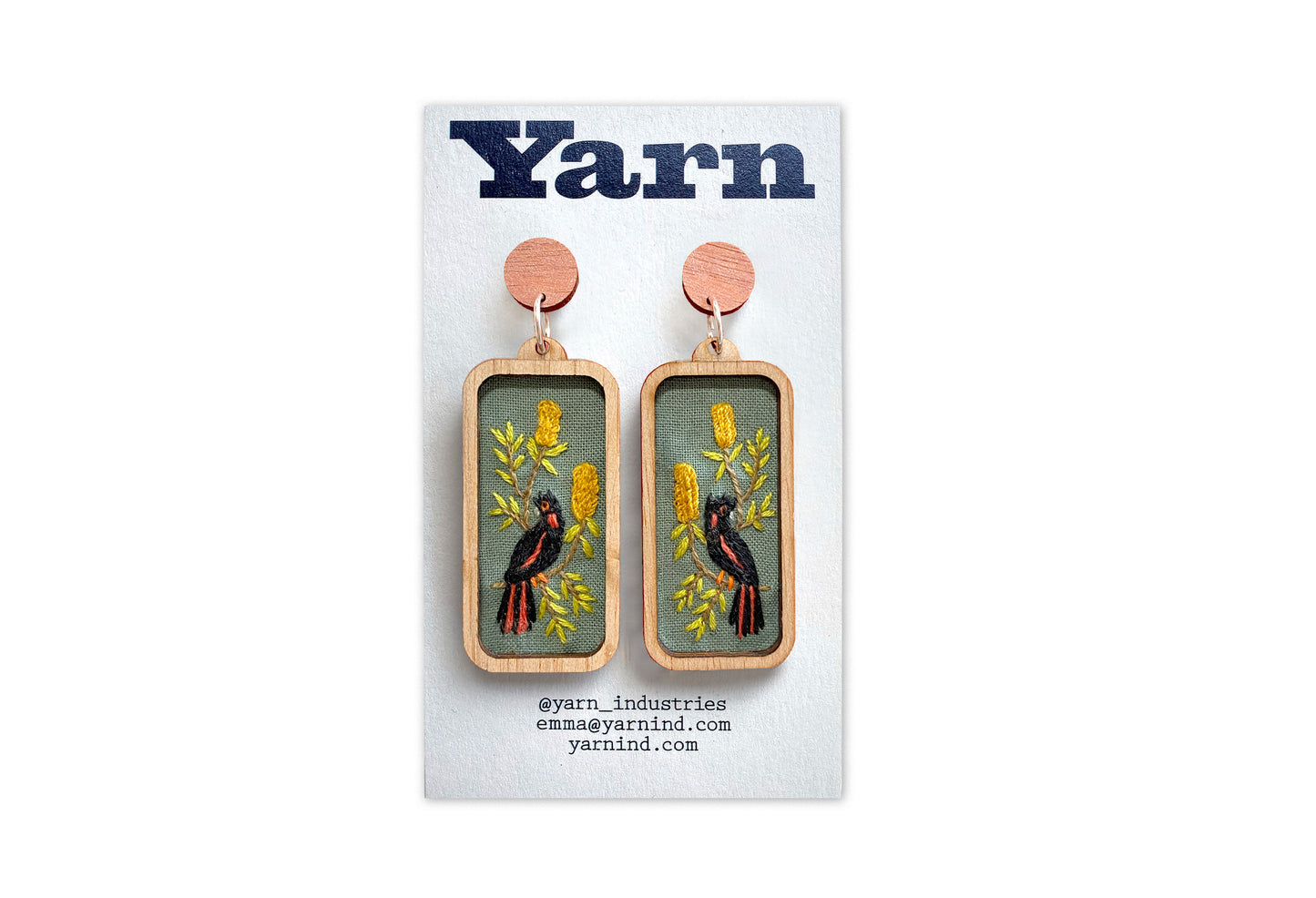 Hand Embroidered Earrings - Red Tailed Black Cockatoo
