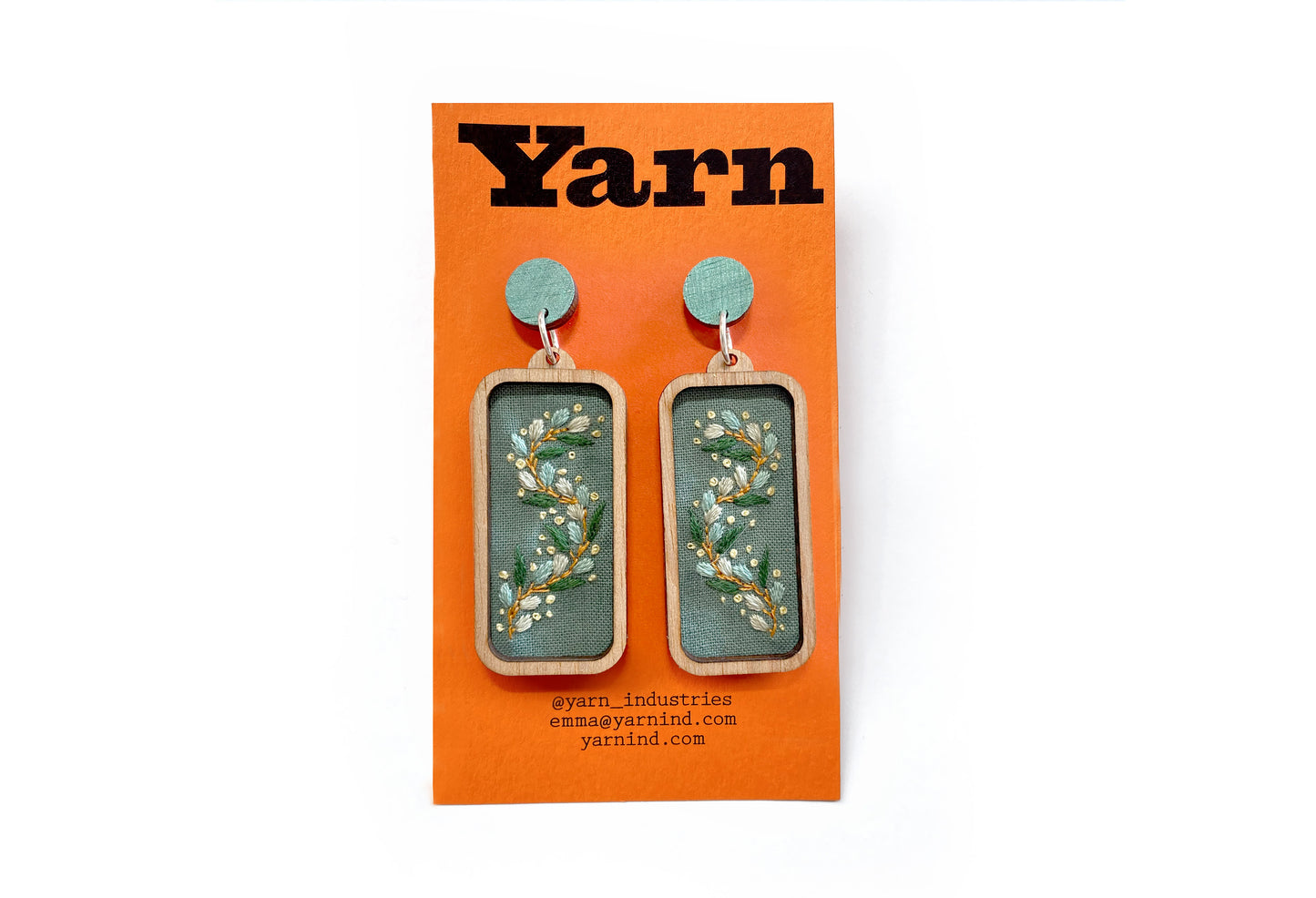 Hand Embroidered Earrings - Eucalyptus