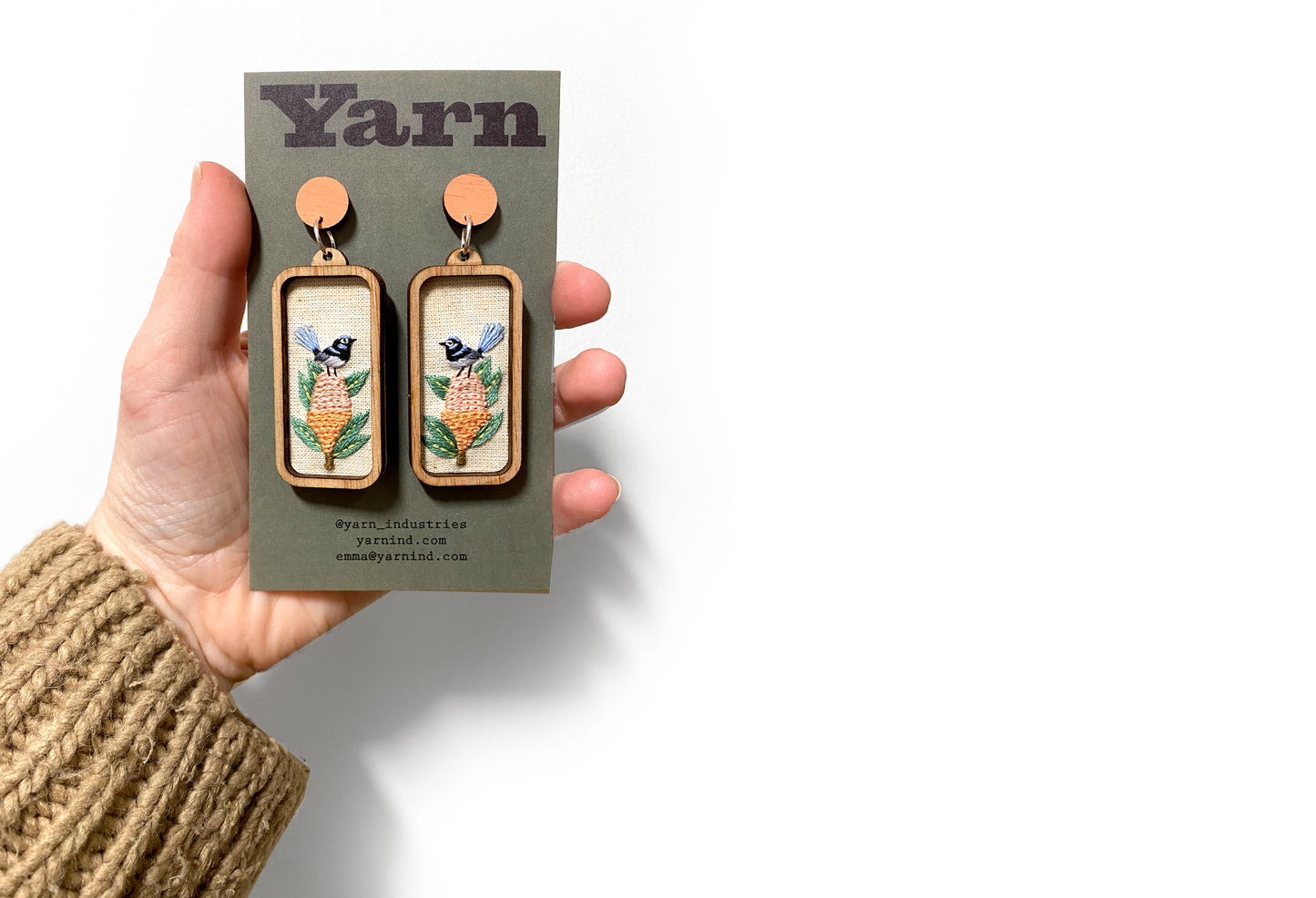 Hand Embroidered Earrings - Fairy Wrens