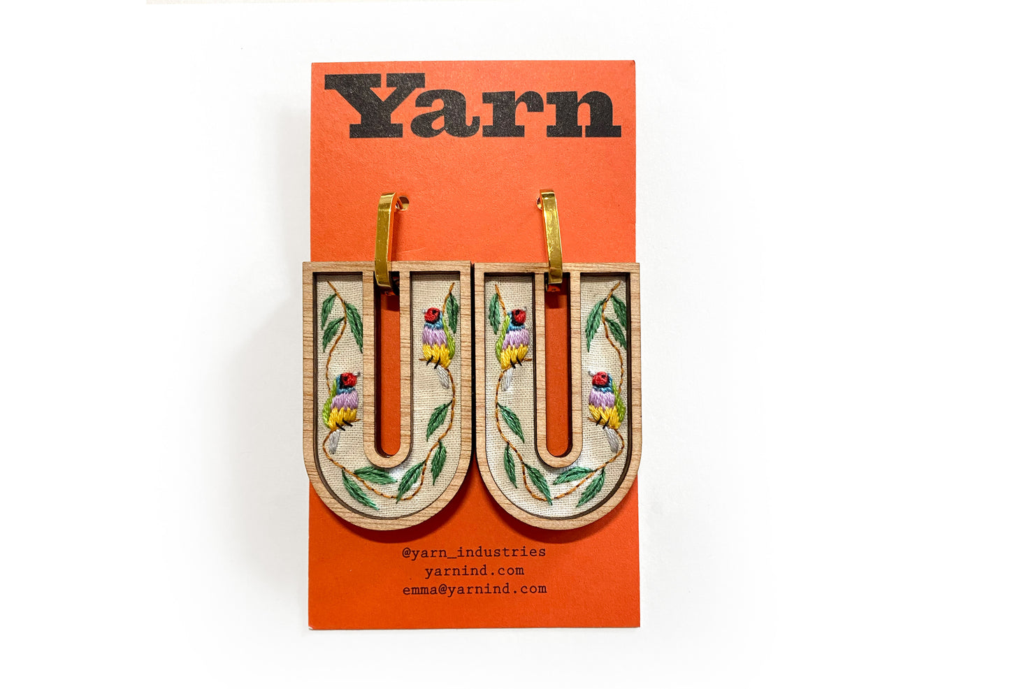 Hand Embroidered Earrings - Gouldian Finch