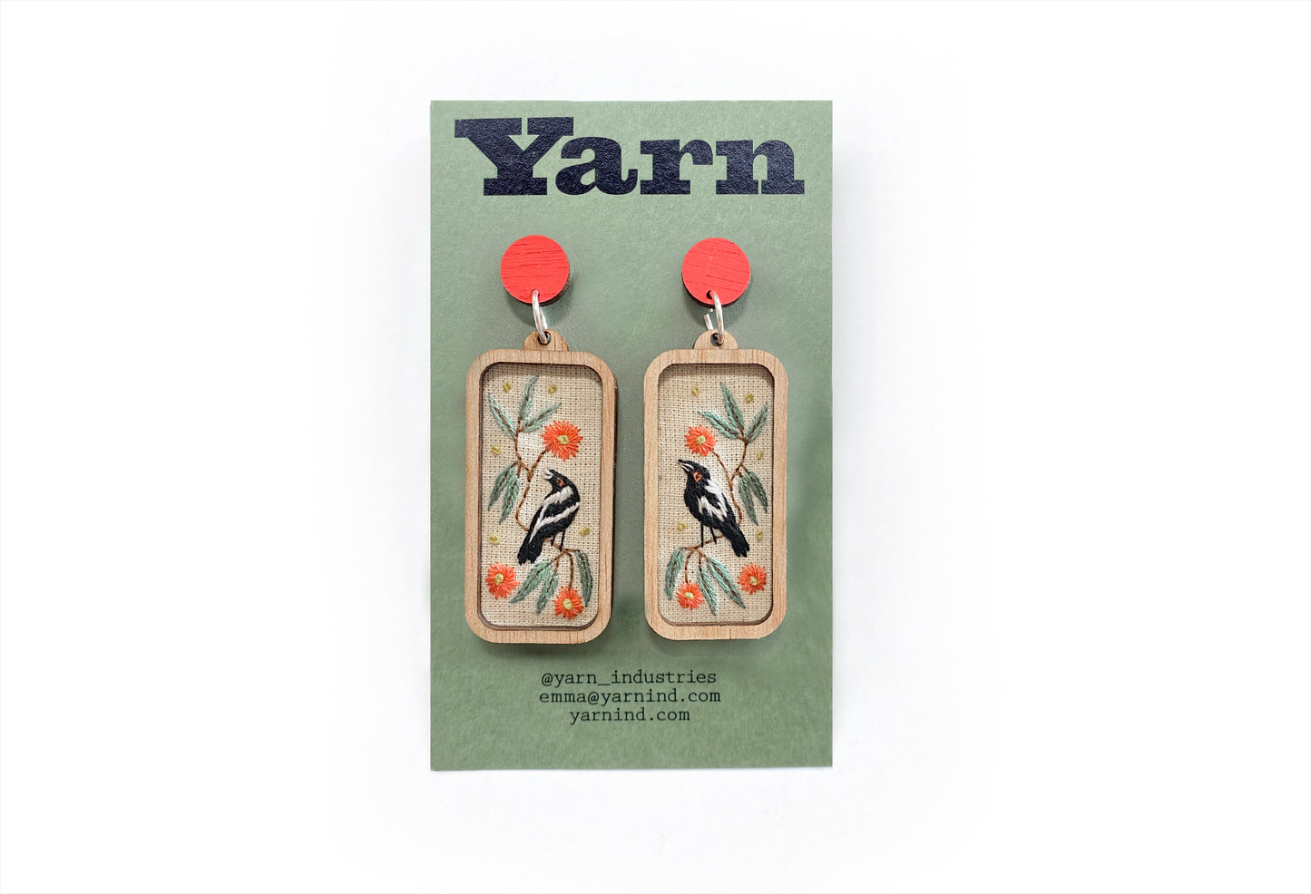 Hand Embroidered Earrings - Magpies