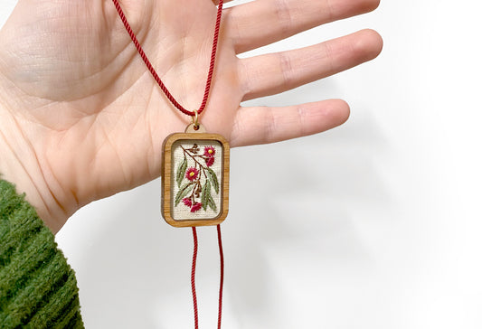 Hand Embroidered Necklace - Gum Leaf