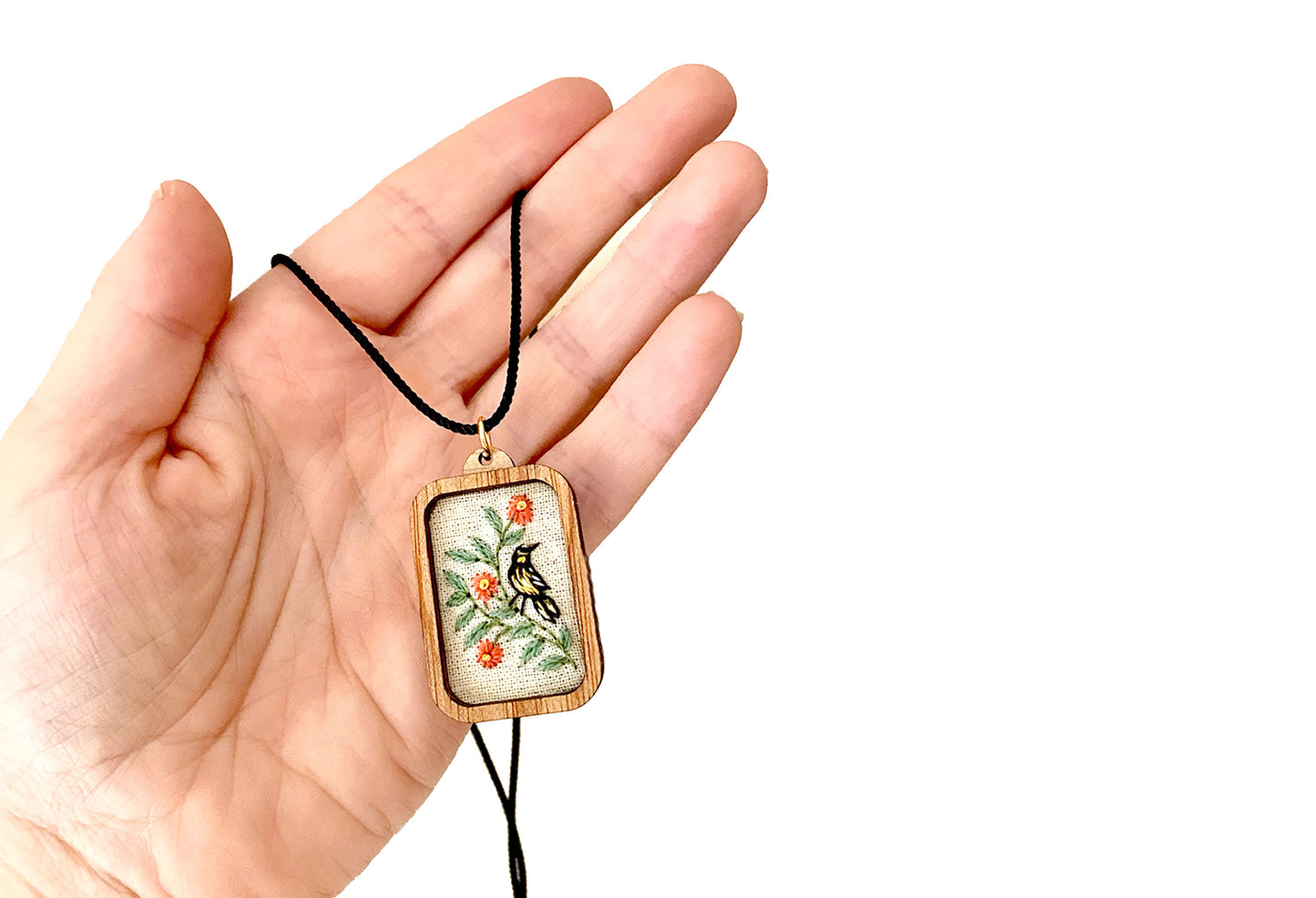 Hand Embroidered Necklace - Honeyeater