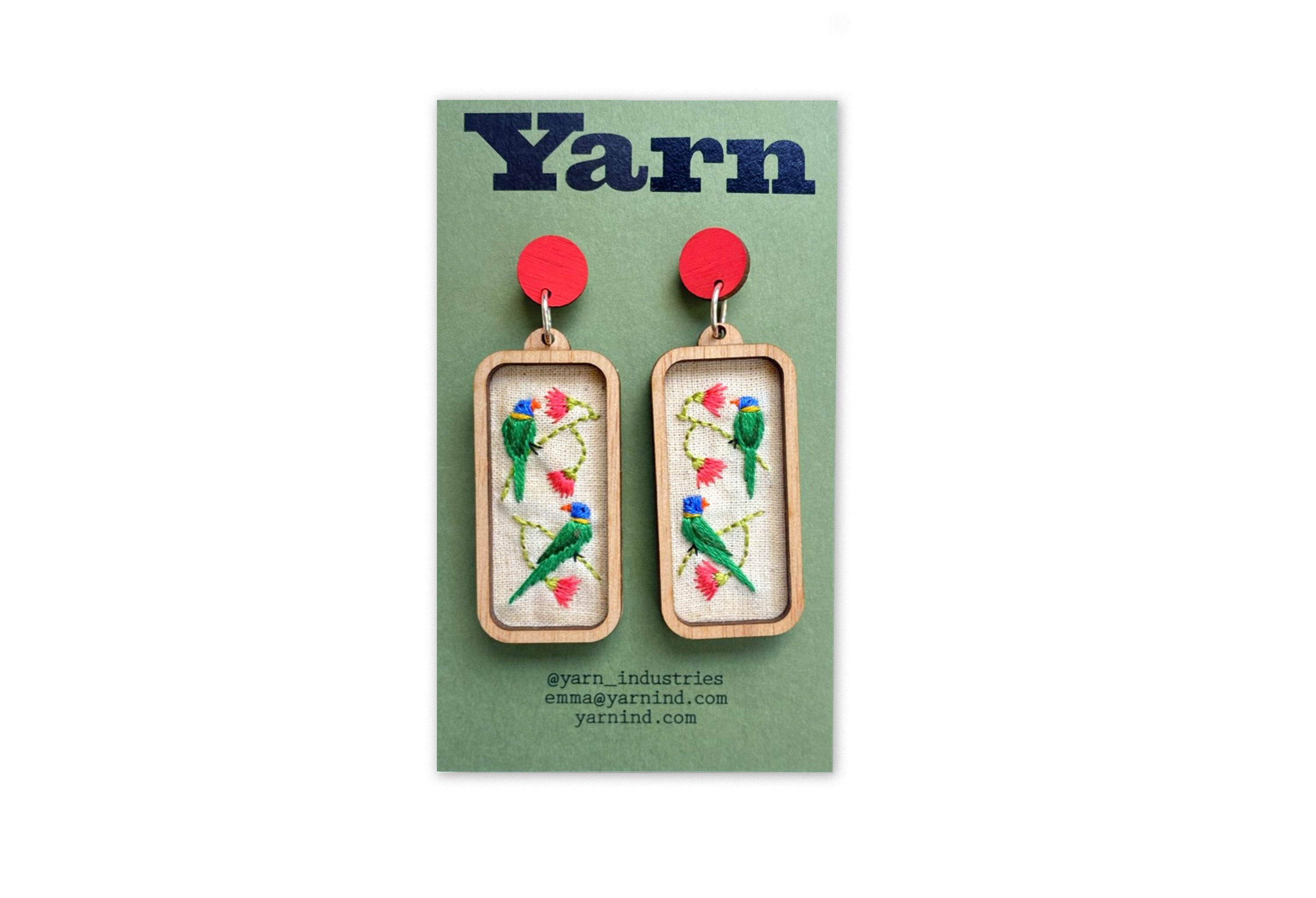 Hand Embroidered Earrings Lorikeets Yarn Industries