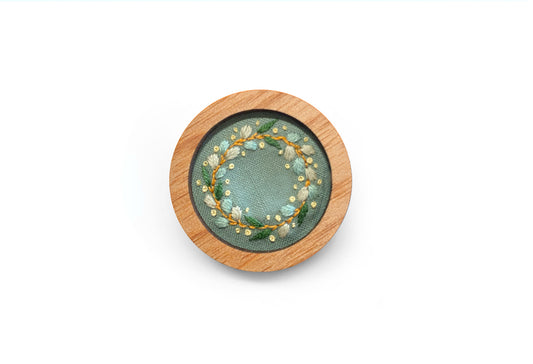 Hand Embroidered Brooch Pendant - Eucalyptus