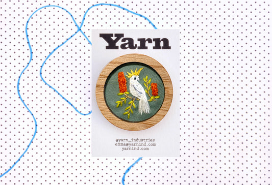 Hand Embroidered Brooch Pendant - Cockatoo