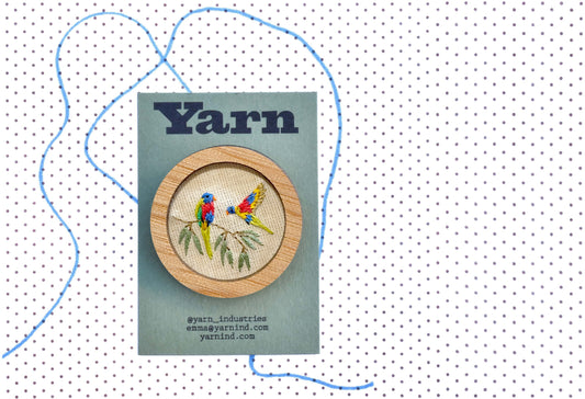 Hand Embroidered Brooch Pendant - Flying Lorikeets