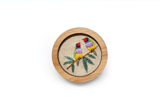 Hand Embroidered Brooch Pendant - Gouldian Finch