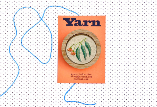 Hand Embroidered Brooch Pendant - Gum Leaf