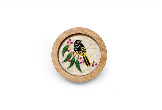 Hand Embroidered Brooch Pendant - Honeyeater