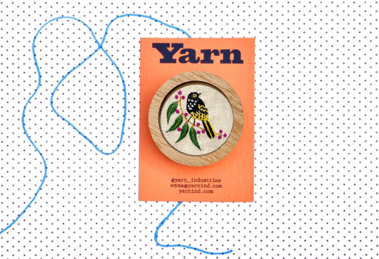 Hand Embroidered Brooch Pendant - Honeyeater