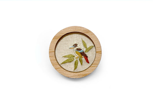 Hand Embroidered Brooch Pendant - Kookaburra