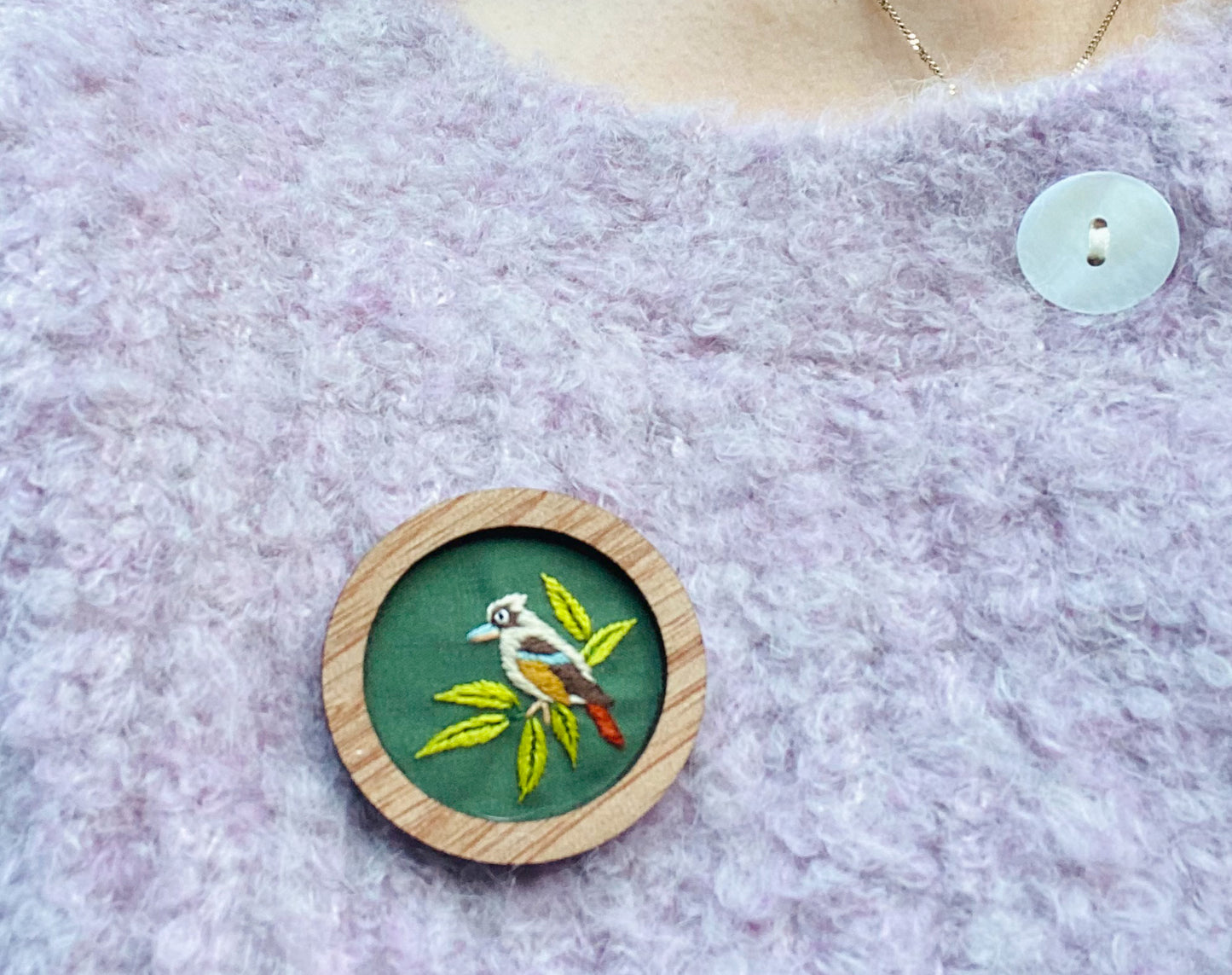Hand Embroidered Brooch Pendant - Kookaburra