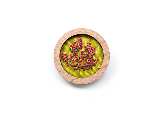 Hand Embroidered Brooch Pendant - Lilly Pilly