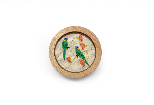 Hand Embroidered Brooch Pendant - Lorikeets