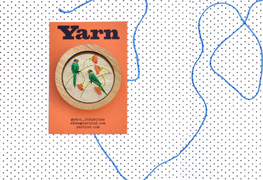 Hand Embroidered Brooch Pendant - Lorikeets