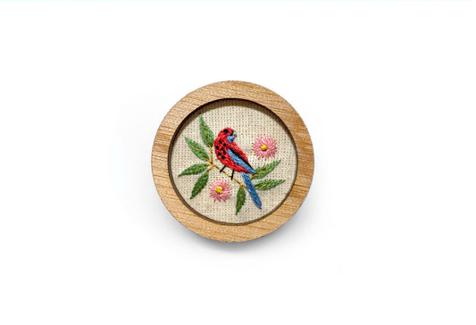 Hand Embroidered Brooch Pendant - Rosella