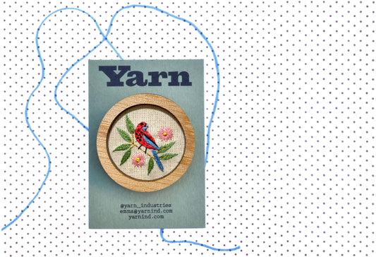 Hand Embroidered Brooch Pendant - Rosella