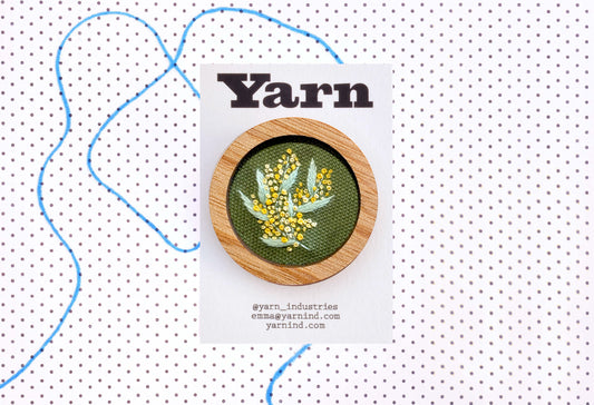 Hand Embroidered Brooch Pendant - Wattle