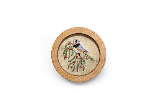 Hand Embroidered Brooch Pendant - Zebra Finch