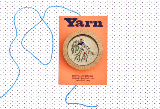 Hand Embroidered Brooch Pendant - Zebra Finch