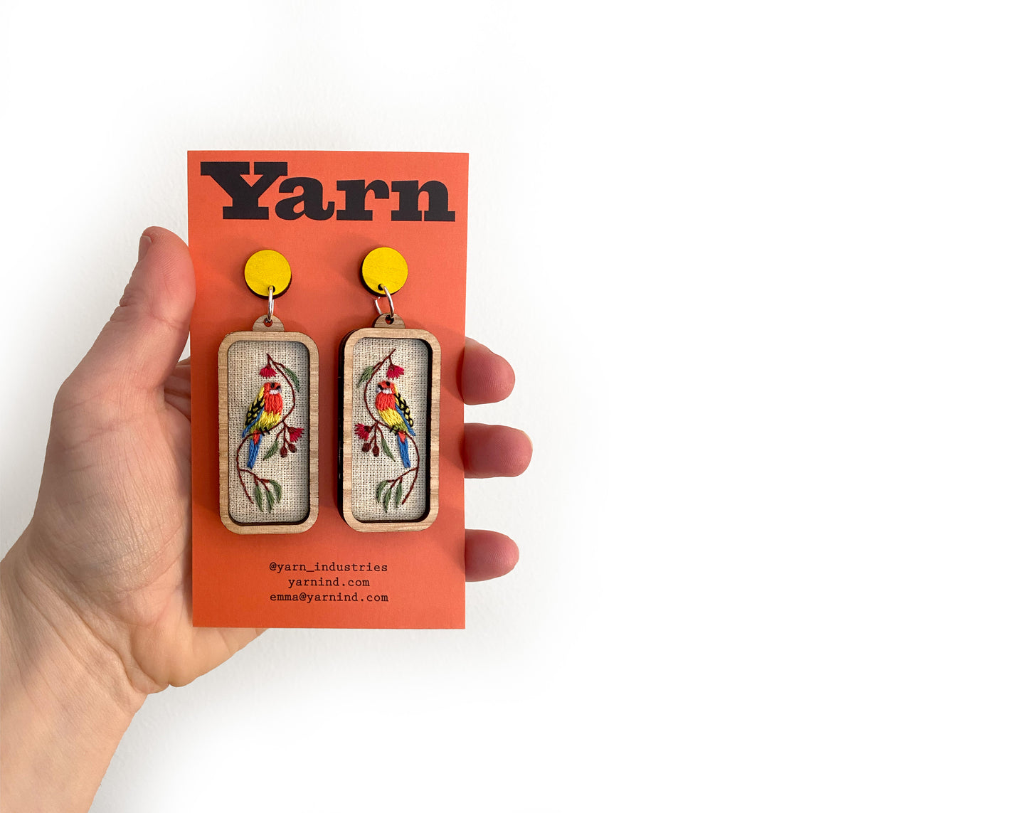 Hand Embroidered Earrings - Eastern Rosella
