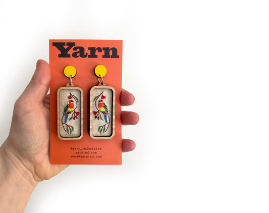 Hand Embroidered Earrings - Eastern Rosella