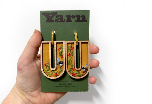 Hand Embroidered Earrings - Fairy Wren