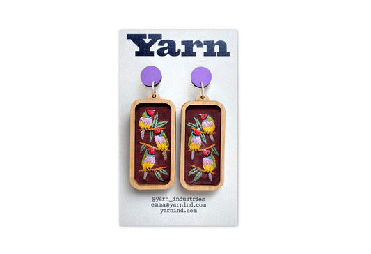 Hand Embroidered Earrings - Gouldian Finch