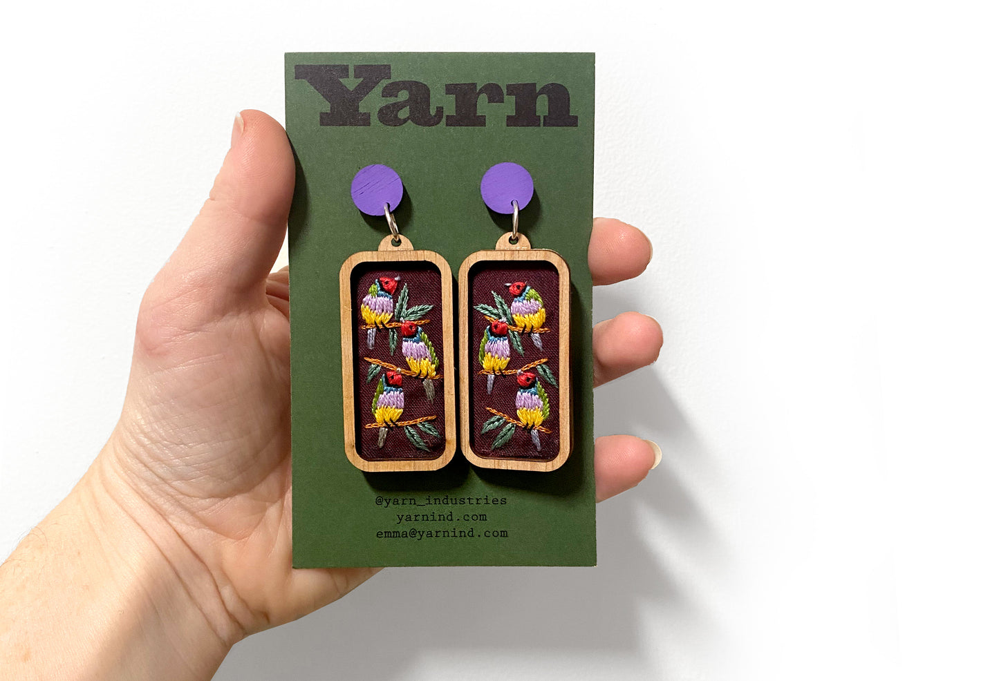 Hand Embroidered Earrings - Gouldian Finch