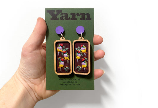 Hand Embroidered Earrings - Gouldian Finch