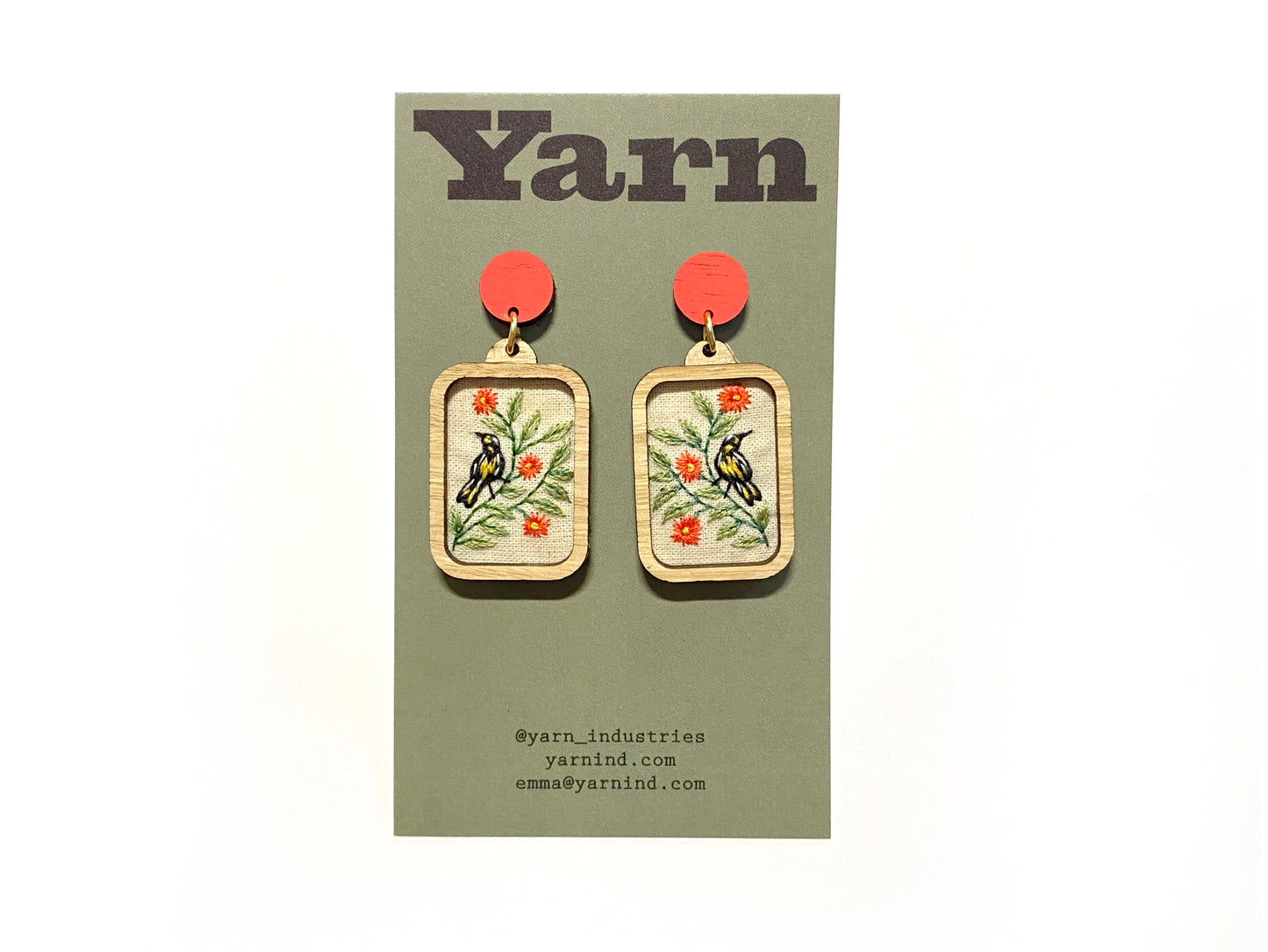 Hand Embroidered Earrings - Honeyeater Small
