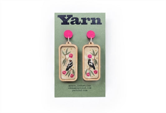 Hand Embroidered Earrings - Magpies