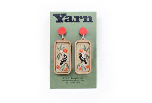 Hand Embroidered Earrings - Magpies