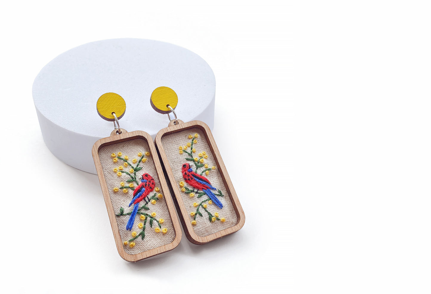 Hand Embroidered Earrings - Rosellas