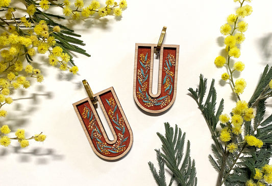 Hand Embroidered Earrings - Wattle