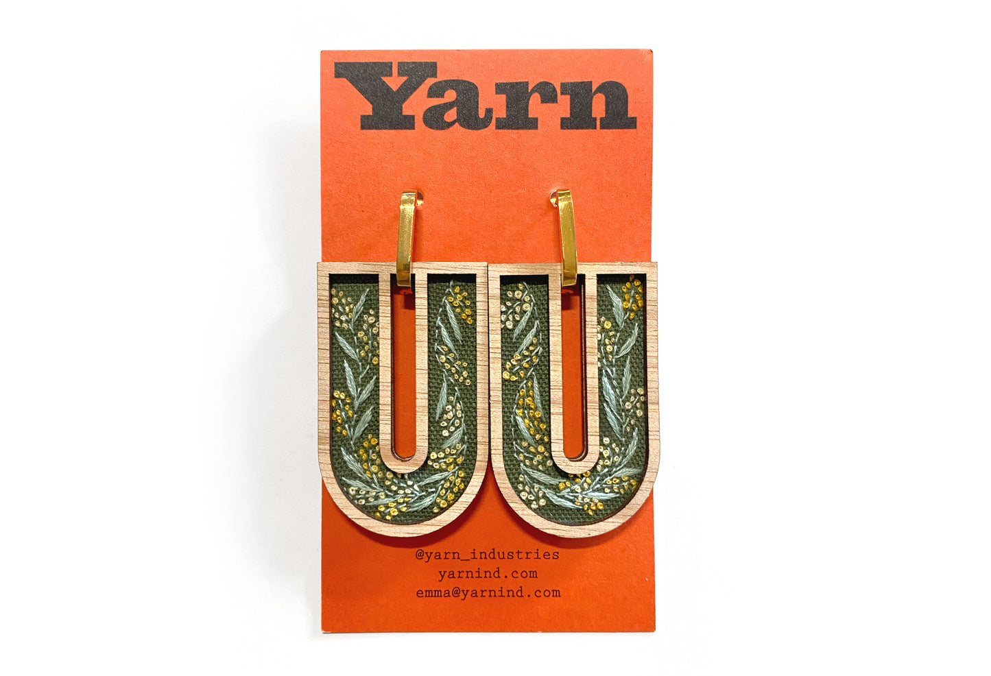 Hand Embroidered Earrings - Wattle