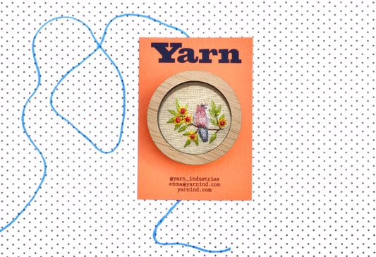 Hand Embroidered Brooch Pendant - Galah