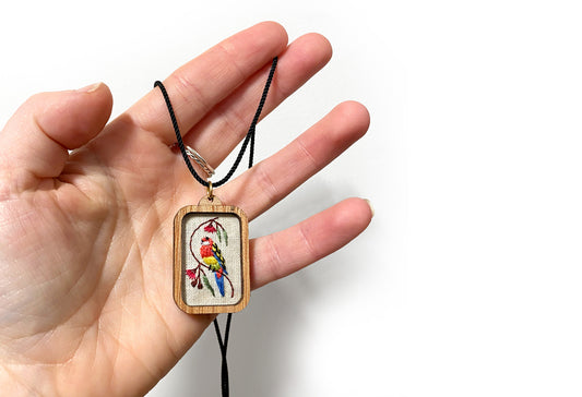 Hand Embroidered Necklace - Eastern Rosella
