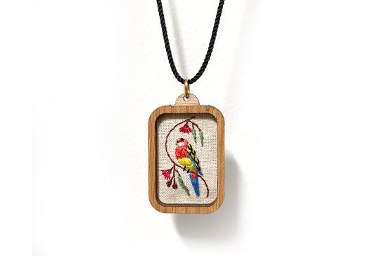 Hand Embroidered Necklace - Eastern Rosella